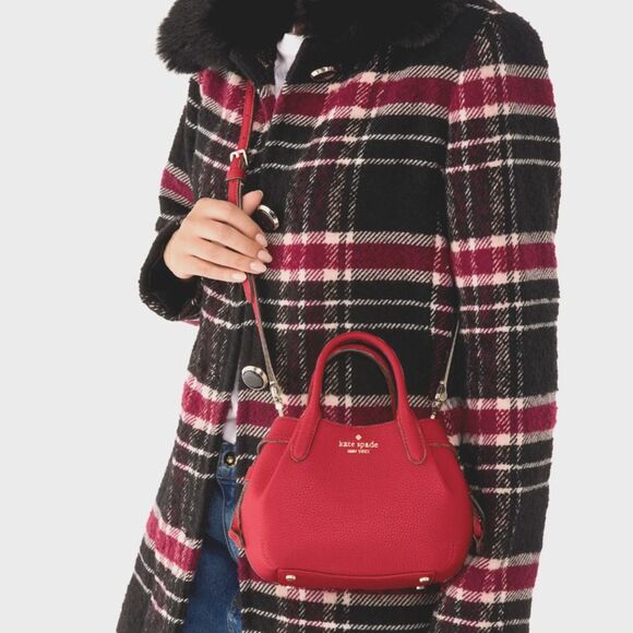 New Kate Spade Dumpling Mini Satchel Pebble Leather Perfect Cherry - Picture 3 of 5